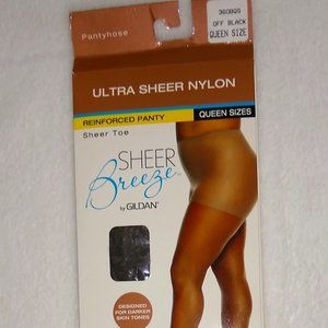 NEW Gildan Sheer Breeze Pantyhose Ultra Sheer Nylon Queen Size in Off Bl…
